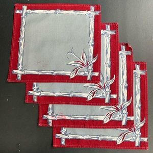 4 Vintage Cotton Bamboo Border Cocktail Napkin Set